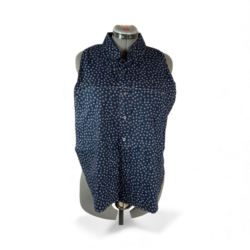 Bib For Adult | Handcrafted Dignity Cover | Navy w/Print Button-Up‎ | 19" x 22"